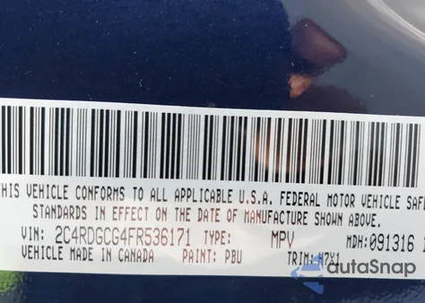 2015 Dodge Grand Caravan Sxt из США, поврежденный, VIN 2C4RDGCG4FR536171